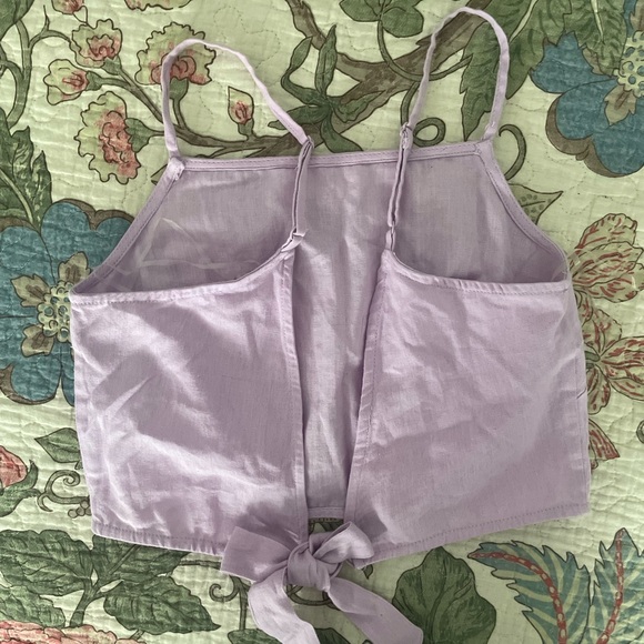 Lilac Organic Tie Crop Top Cotton Linen Blend - Picture 3 of 6